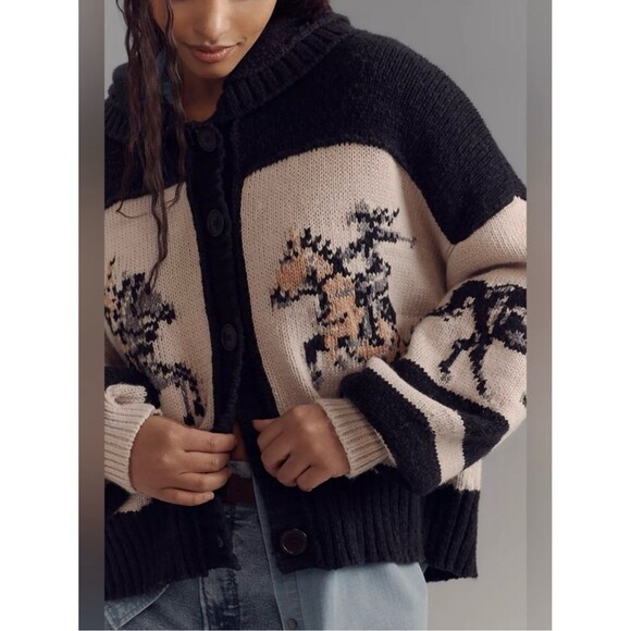 Anthropologie Sweaters - NWT Anthropologie Pilcro Horse Graphic Shawl Collar Chunky Knit Cardigan Medium